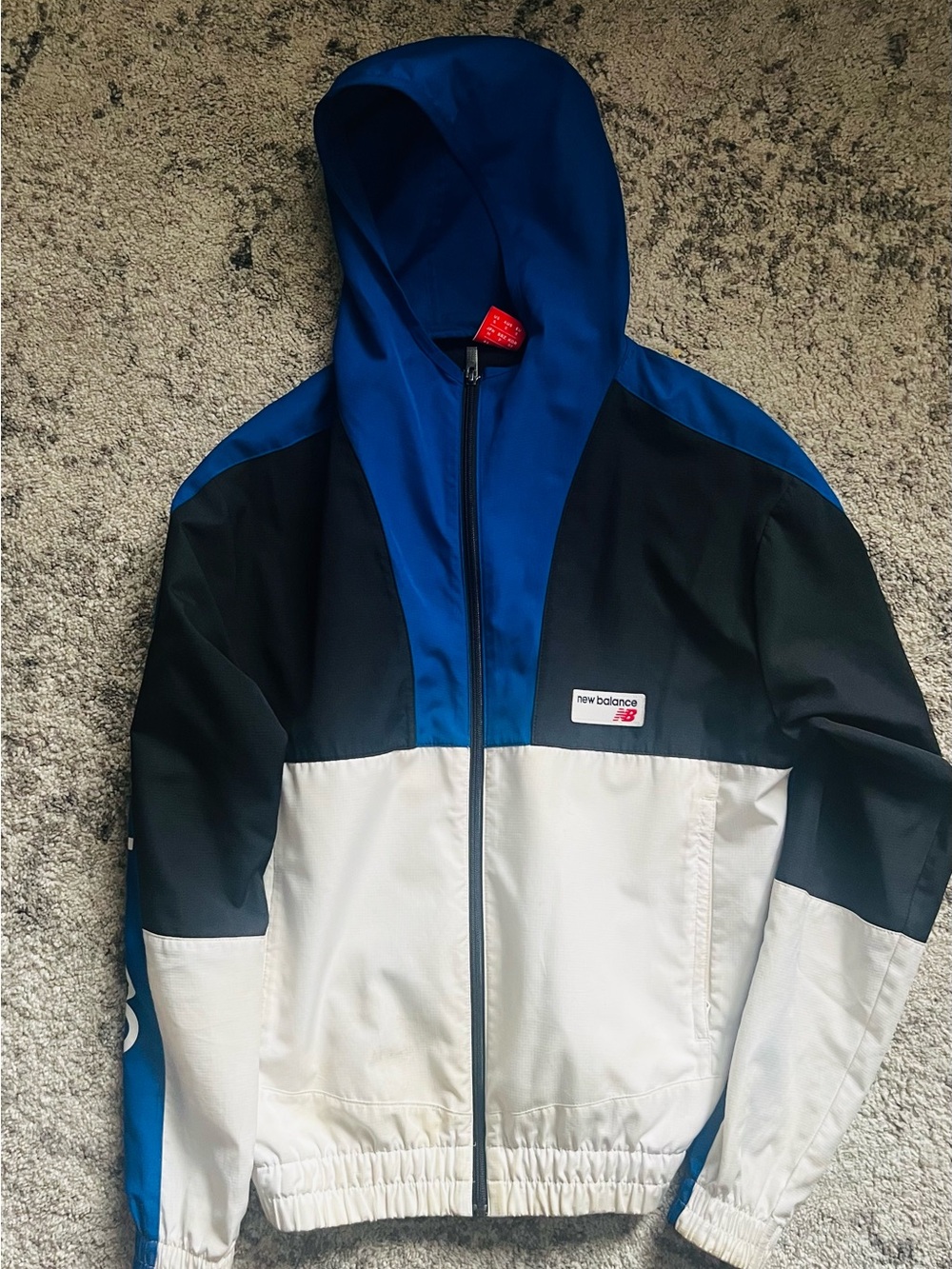 New Balance Blue Black White Colorblock Hooded Windbreaker